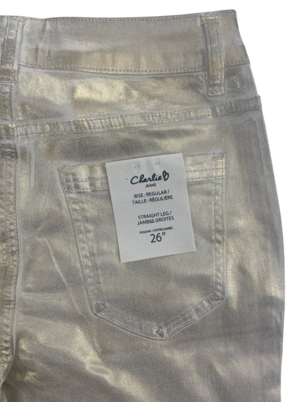 Charlie B Metallic Gold Straight-Leg Stretch Jeans Regular Rise Wmn's Sz 2 NWT - Picture 4 of 10